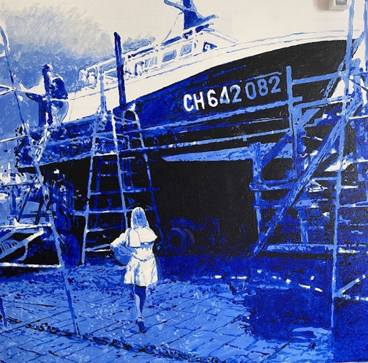 Peinture sur toile "Chalutier en cale sèche"